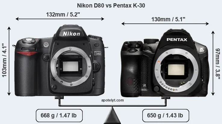 Size Nikon D80 vs Pentax K-30