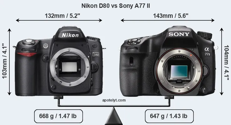 Size Nikon D80 vs Sony A77 II