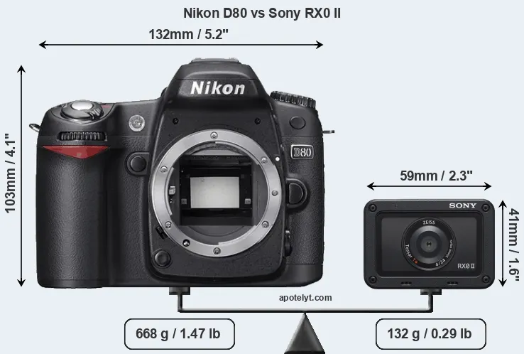 Size Nikon D80 vs Sony RX0 II