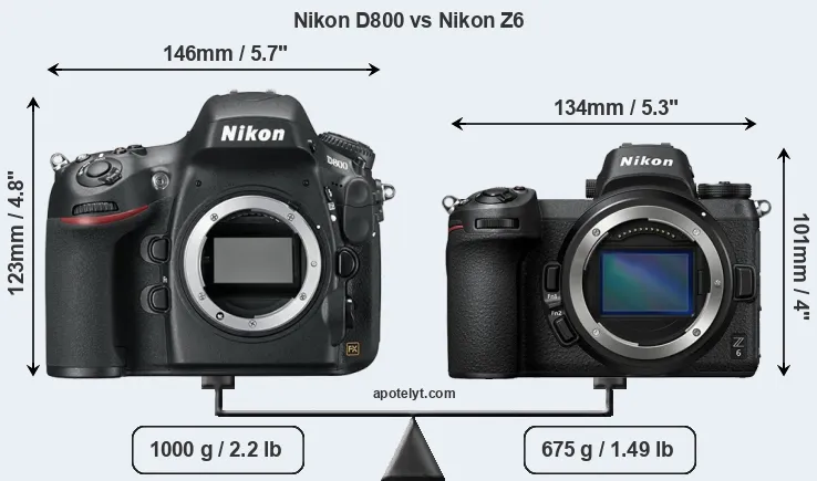 Size Nikon D800 vs Nikon Z6