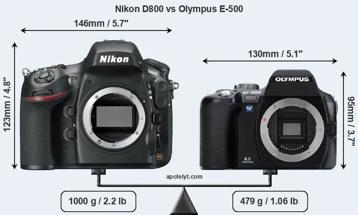 Size Nikon D800 vs Olympus E-500
