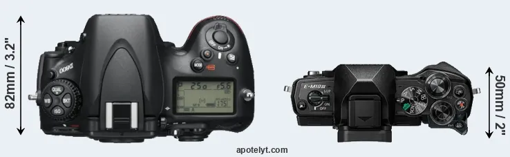 Compare D800 versus E-M10 III top