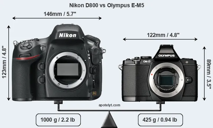 Size Nikon D800 vs Olympus E-M5