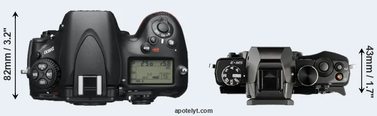 Compare D800 versus E-M5 top