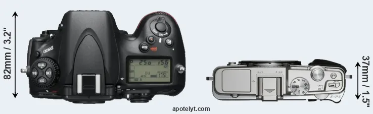 Compare D800 versus E-P5 top