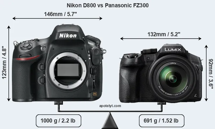 Size Nikon D800 vs Panasonic FZ300