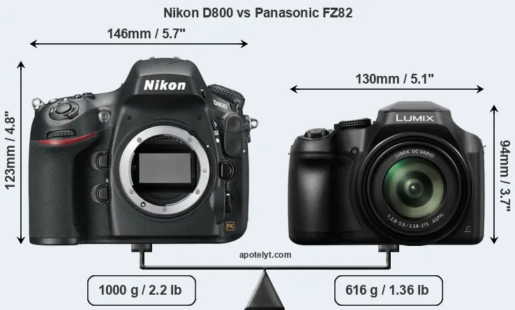 Size Nikon D800 vs Panasonic FZ82