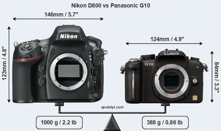 Size Nikon D800 vs Panasonic G10