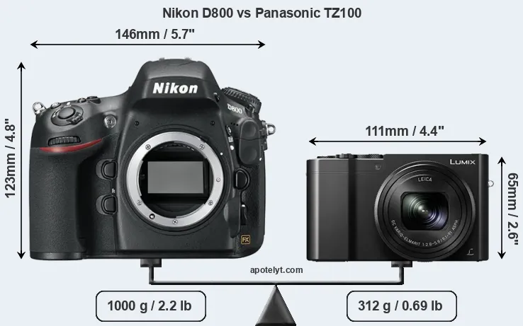 Size Nikon D800 vs Panasonic TZ100