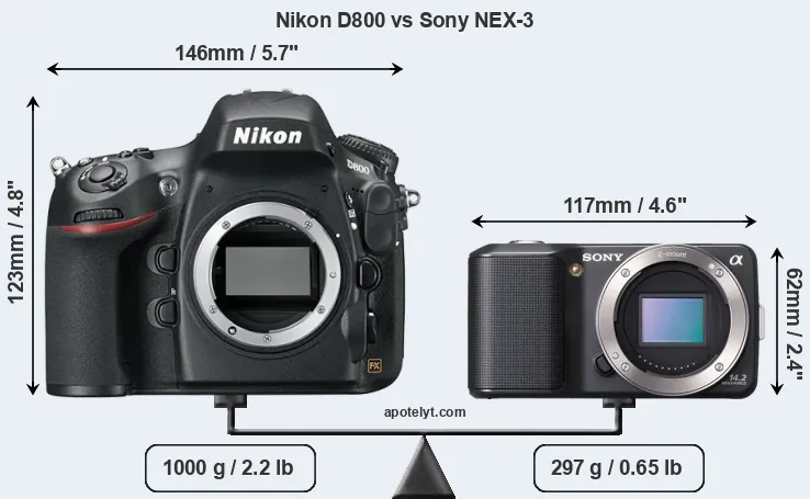 Size Nikon D800 vs Sony NEX-3