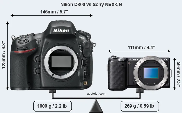 Size Nikon D800 vs Sony NEX-5N