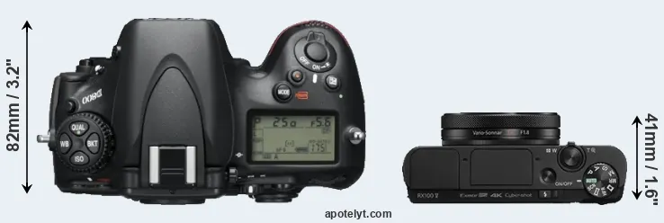 Compare D800 versus RX100 V top