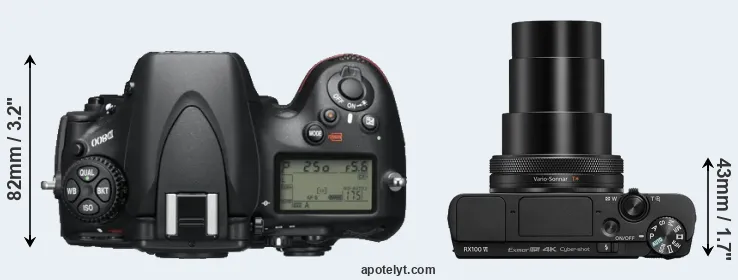 Compare D800 versus RX100 VI top