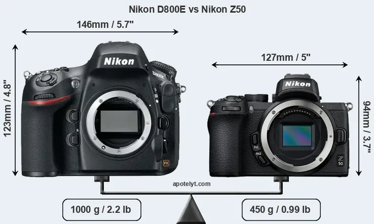 Size Nikon D800E vs Nikon Z50