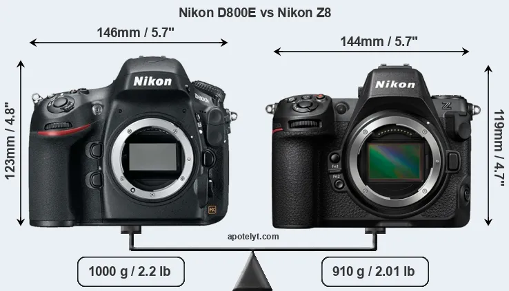 Size Nikon D800E vs Nikon Z8