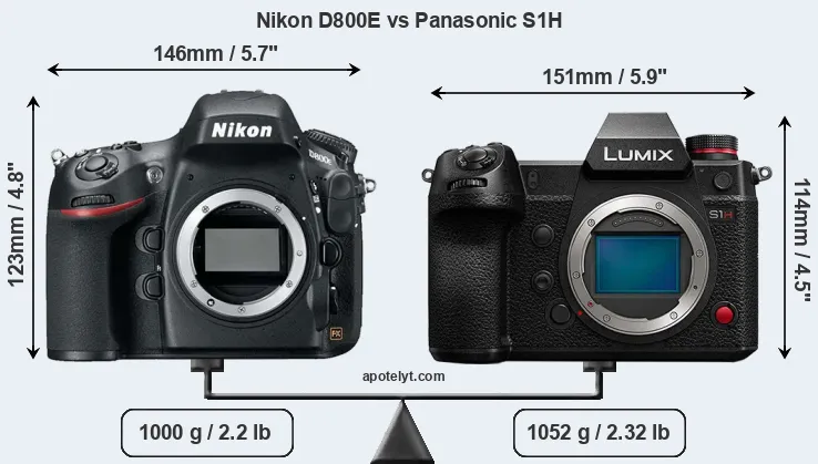 Size Nikon D800E vs Panasonic S1H