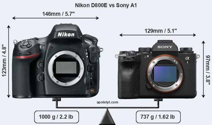 Size Nikon D800E vs Sony A1