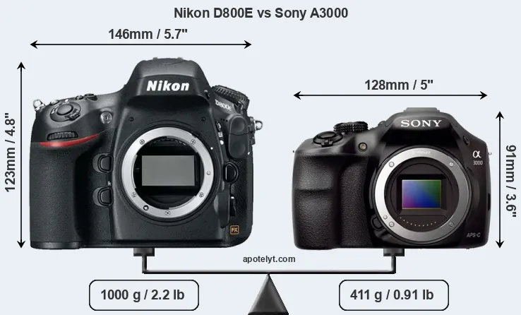 Size Nikon D800E vs Sony A3000