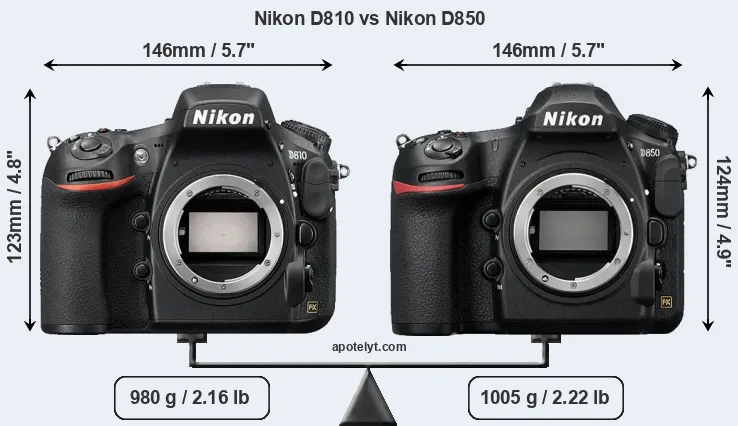 Size Nikon D810 vs Nikon D850
