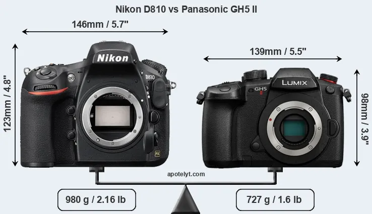 Size Nikon D810 vs Panasonic GH5 II