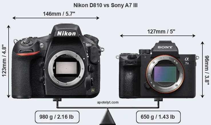 Size Nikon D810 vs Sony A7 III