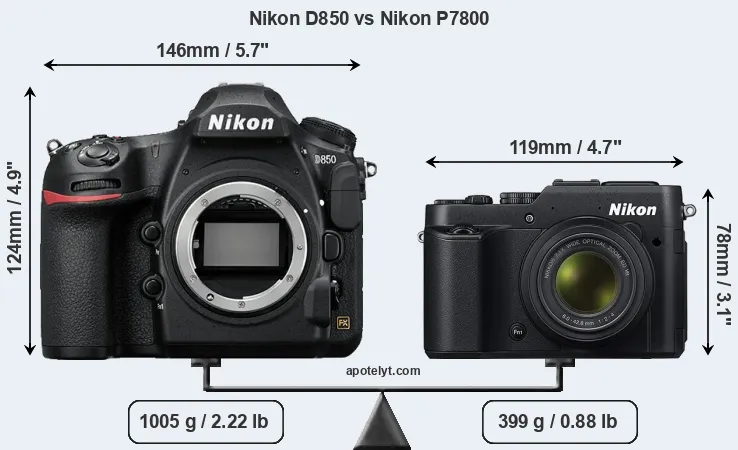 Size Nikon D850 vs Nikon P7800