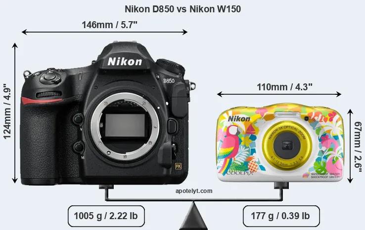 Size Nikon D850 vs Nikon W150