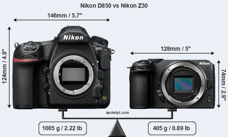 Size Nikon D850 vs Nikon Z30