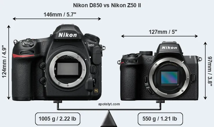 Size Nikon D850 vs Nikon Z50 II