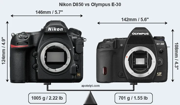 Size Nikon D850 vs Olympus E-30