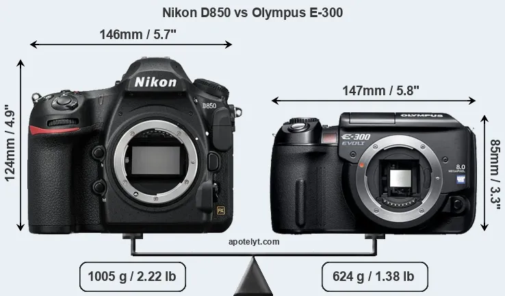 Size Nikon D850 vs Olympus E-300