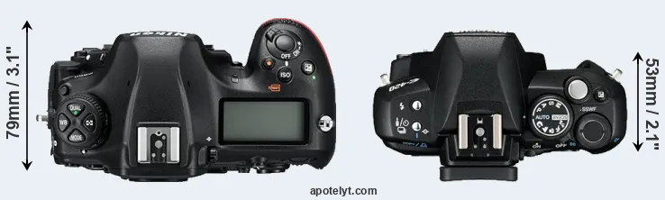 Compare D850 versus E-420 top