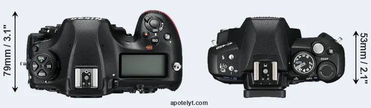 Compare D850 versus E-450 top
