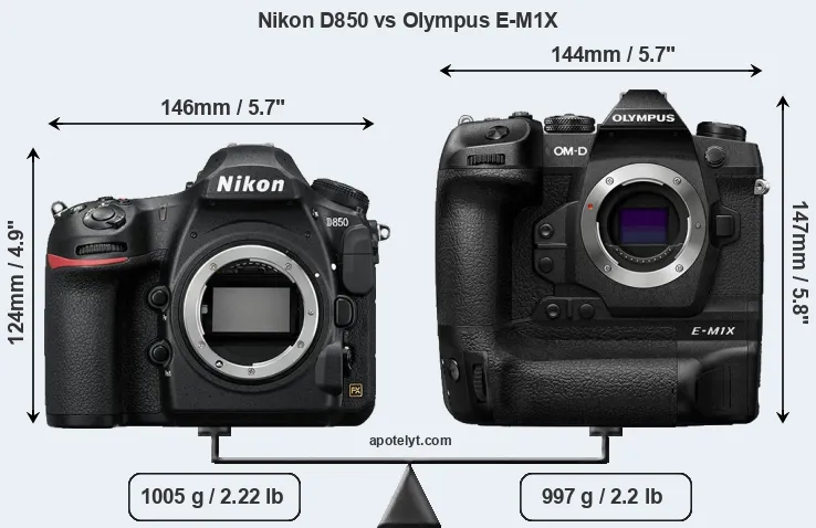 Size Nikon D850 vs Olympus E-M1X