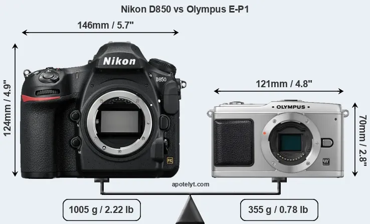 Size Nikon D850 vs Olympus E-P1