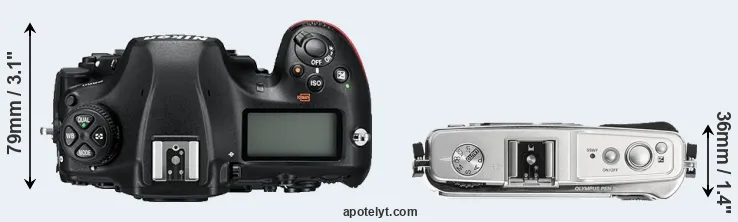 Compare D850 versus E-P1 top