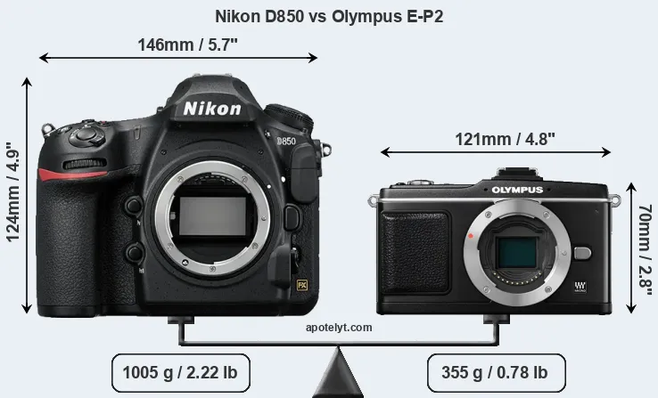 Size Nikon D850 vs Olympus E-P2
