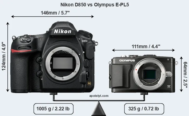 Size Nikon D850 vs Olympus E-PL5