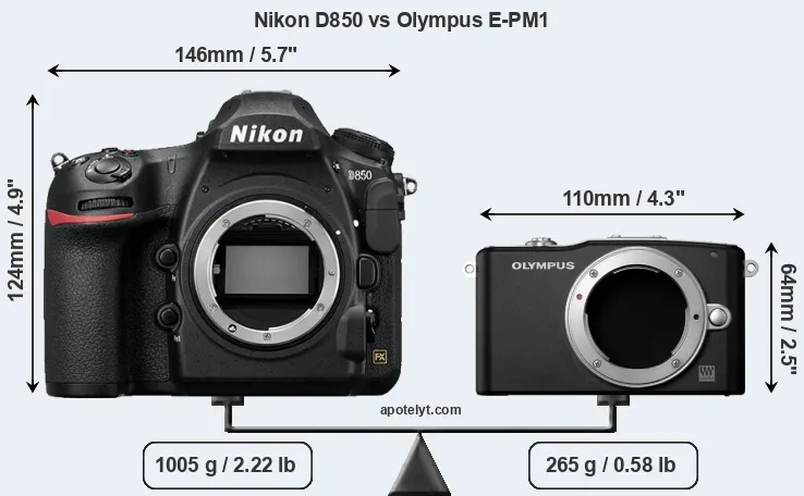 Size Nikon D850 vs Olympus E-PM1