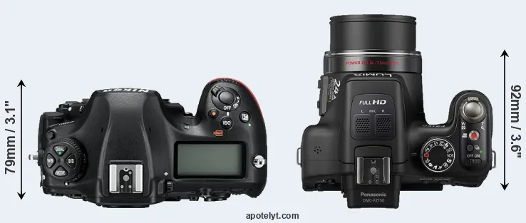 Compare D850 versus FZ150 top