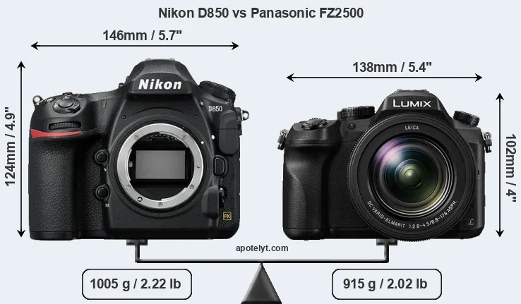 Size Nikon D850 vs Panasonic FZ2500
