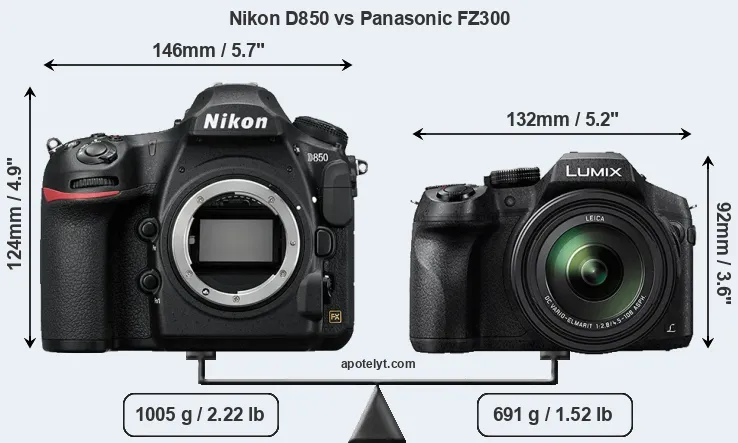 Size Nikon D850 vs Panasonic FZ300
