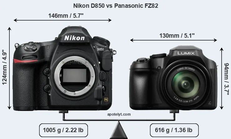Size Nikon D850 vs Panasonic FZ82
