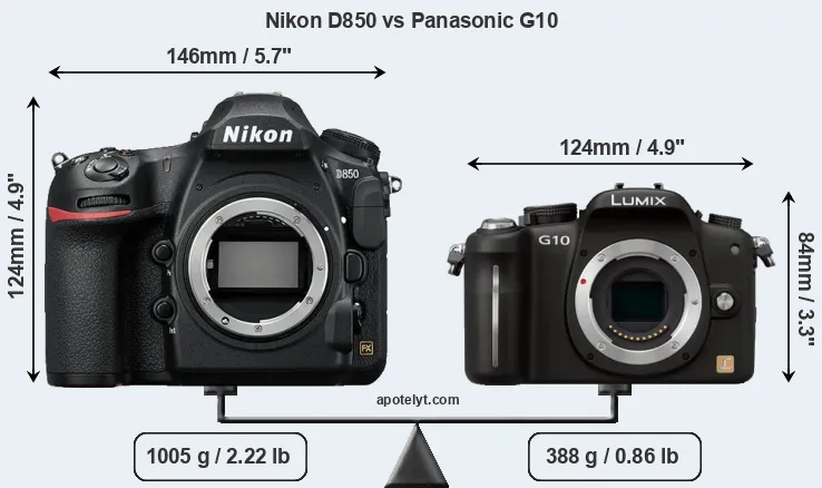 Size Nikon D850 vs Panasonic G10