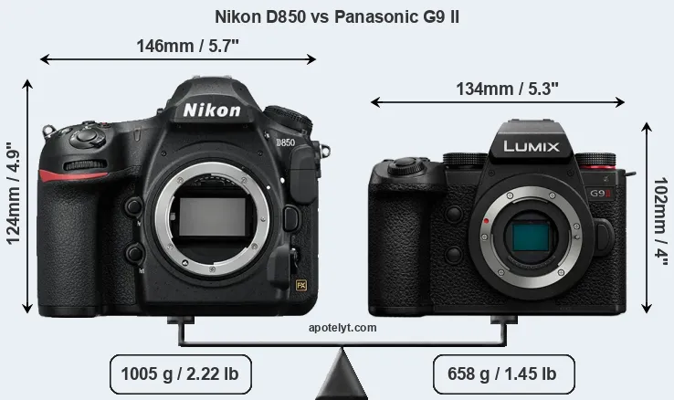 Size Nikon D850 vs Panasonic G9 II