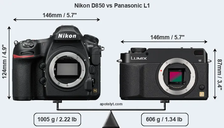 Size Nikon D850 vs Panasonic L1