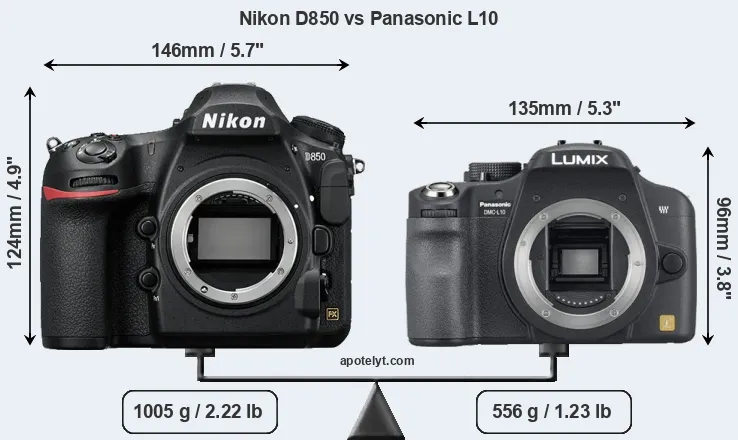 Size Nikon D850 vs Panasonic L10