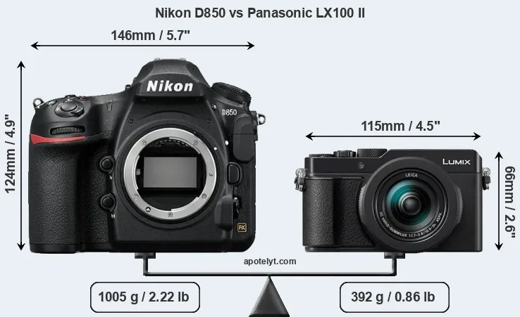 Size Nikon D850 vs Panasonic LX100 II