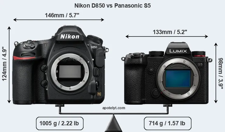 Size Nikon D850 vs Panasonic S5
