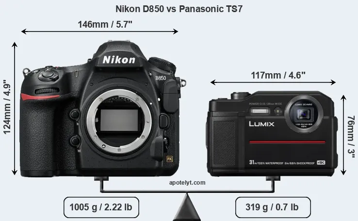 Size Nikon D850 vs Panasonic TS7